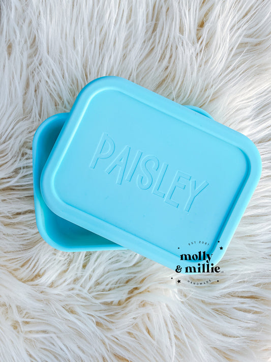 Custom Silicone Bento Lunch Box | Personalized Meal Prep Container | Toddler Name Snack Box | Child Name Lunch Box | Divided Food Storage